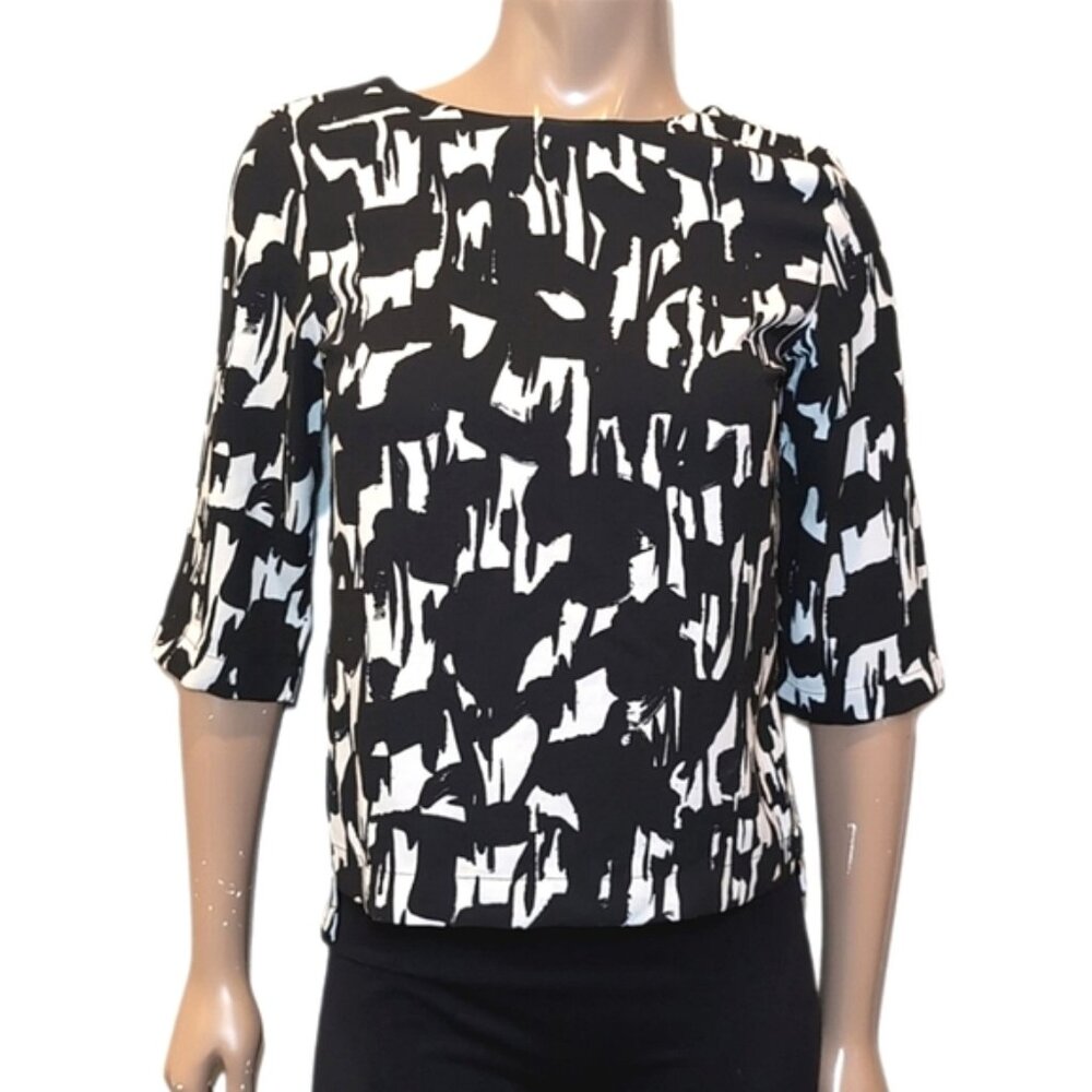New Armedangels Abstract Print Blouse Half Sleeve Slit Step Up Hem Eco-Concious